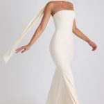 Scarf-Detail Strapless Gown in Ivory - Image 6