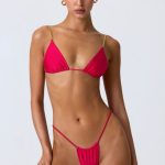Chain-Embellished Triangle Bikini Top in Raspberry Pink
