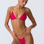 Chain-Embellished Triangle Bikini Top in Raspberry Pink - Image 7