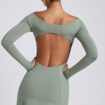 Modal Twist-Front Long-Sleeve Mini Dress in Sage Green - Image 2