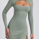 Modal Twist-Front Long-Sleeve Mini Dress in Sage Green - Image 4