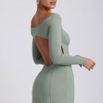 Modal Twist-Front Long-Sleeve Mini Dress in Sage Green - Image 6
