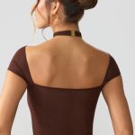 Mesh Cap Sleeve Cut Out Crop Top in Espresso - Image 2