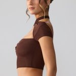 Mesh Cap Sleeve Cut Out Crop Top in Espresso - Image 3