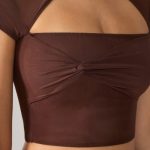 Mesh Cap Sleeve Cut Out Crop Top in Espresso - Image 8