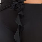 Petite Premium Jersey Rose Detail Mid-Rise Flare Trousers in Black - Image 4