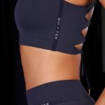 Open Back Plunge Neck Sports Bra in Navy - Image 3