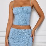 Embellished Mid-Rise Micro Mini Skirt in Light Blue - Image 4