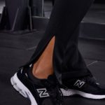 Petite High Waist Split Flare Ribbed Leggings in Black - Image 5