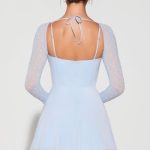 Embellished Long Sleeve Angled Hem Mini Dress in Blue - Image 2