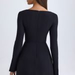 Square-Neck Structured Tulip Mini Dress in Black - Image 3