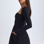 Square-Neck Structured Tulip Mini Dress in Black - Image 4