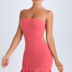 Ruffle-Trim Cut-Out Bandeau Mini Dress in Coral