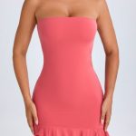 Ruffle-Trim Cut-Out Bandeau Mini Dress in Coral - Image 4