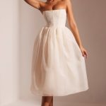 Embellished Corset Tulle Skirt Midi Dress in Ivory