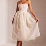Embellished Corset Tulle Skirt Midi Dress in Ivory - Image 6