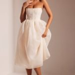 Embellished Corset Tulle Skirt Midi Dress in Ivory - Image 7