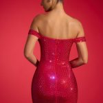 Embellished Off-Shoulder Mini Dress in Crimson Red - Image 2