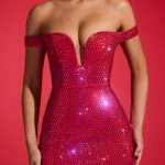 Embellished Off-Shoulder Mini Dress in Crimson Red - Image 4