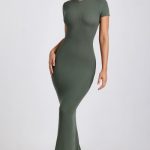 Ribbed Modal Maxi Dress in Khaki Green