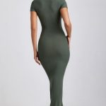 Ribbed Modal Maxi Dress in Khaki Green - Image 2