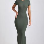 Ribbed Modal Maxi Dress in Khaki Green - Image 5