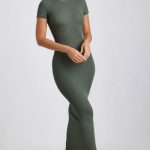 Ribbed Modal Maxi Dress in Khaki Green - Image 6