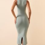 Modal Square-Neck Midi Dress in Smoke Green - Image 2