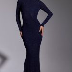 Embellished Long Sleeve Evening Gown in Royal Indigo - Image 4