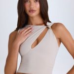 Twisted Cut-Out Tank Top in Taupe