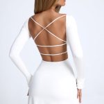 Open-Back A-line Mini Dress in White - Image 6