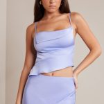 Bias Cut Satin Cowl Neck Crop Top in Periwinkle