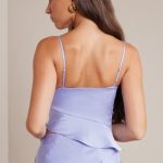 Bias Cut Satin Cowl Neck Crop Top in Periwinkle - Image 2