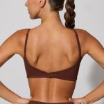 Twist Back Scoop Neck Sports Bra in Chocolate - Image 2