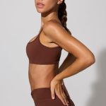 Twist Back Scoop Neck Sports Bra in Chocolate - Image 3
