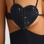 Embellished Heart Cup Detail Mini Dress in Black - Image 5