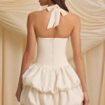 Halterneck Layered Bubble Hem Corset Mini Dress in Ivory - Image 8
