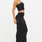 Slinky Jersey Rose Detail Mid-Rise Maxi Skirt in Black - Image 3