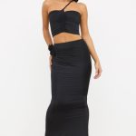 Slinky Jersey Rose Detail Mid-Rise Maxi Skirt in Black - Image 6