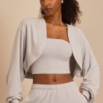 Brushed Jersey Hooded Cropped Shrug in Fog Grey