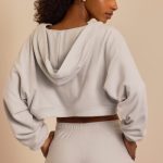 Brushed Jersey Hooded Cropped Shrug in Fog Grey - Image 2