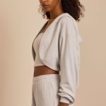 Brushed Jersey Hooded Cropped Shrug in Fog Grey - Image 3