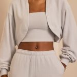 Brushed Jersey Hooded Cropped Shrug in Fog Grey - Image 4