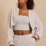 Brushed Jersey Hooded Cropped Shrug in Fog Grey - Image 5