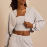 Brushed Jersey Hooded Cropped Shrug in Fog Grey - Image 6