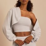 Brushed Jersey Hooded Cropped Shrug in Fog Grey - Image 8