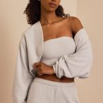 Brushed Jersey Hooded Cropped Shrug in Fog Grey - Image 9