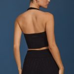 Cable-Knit Halterneck Crop Top in Black - Image 2