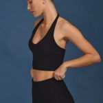 Cable-Knit Halterneck Crop Top in Black - Image 3