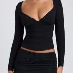 Modal Ruched Mid-Rise Mini Skirt in Black - Image 4
